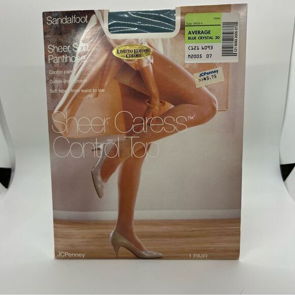 💙VTG JCPenney Pantyhose Sheer Caress Silky Sheer Off  AVERAGE BLUE CRYSTAL 20 - Picture 3 of 4